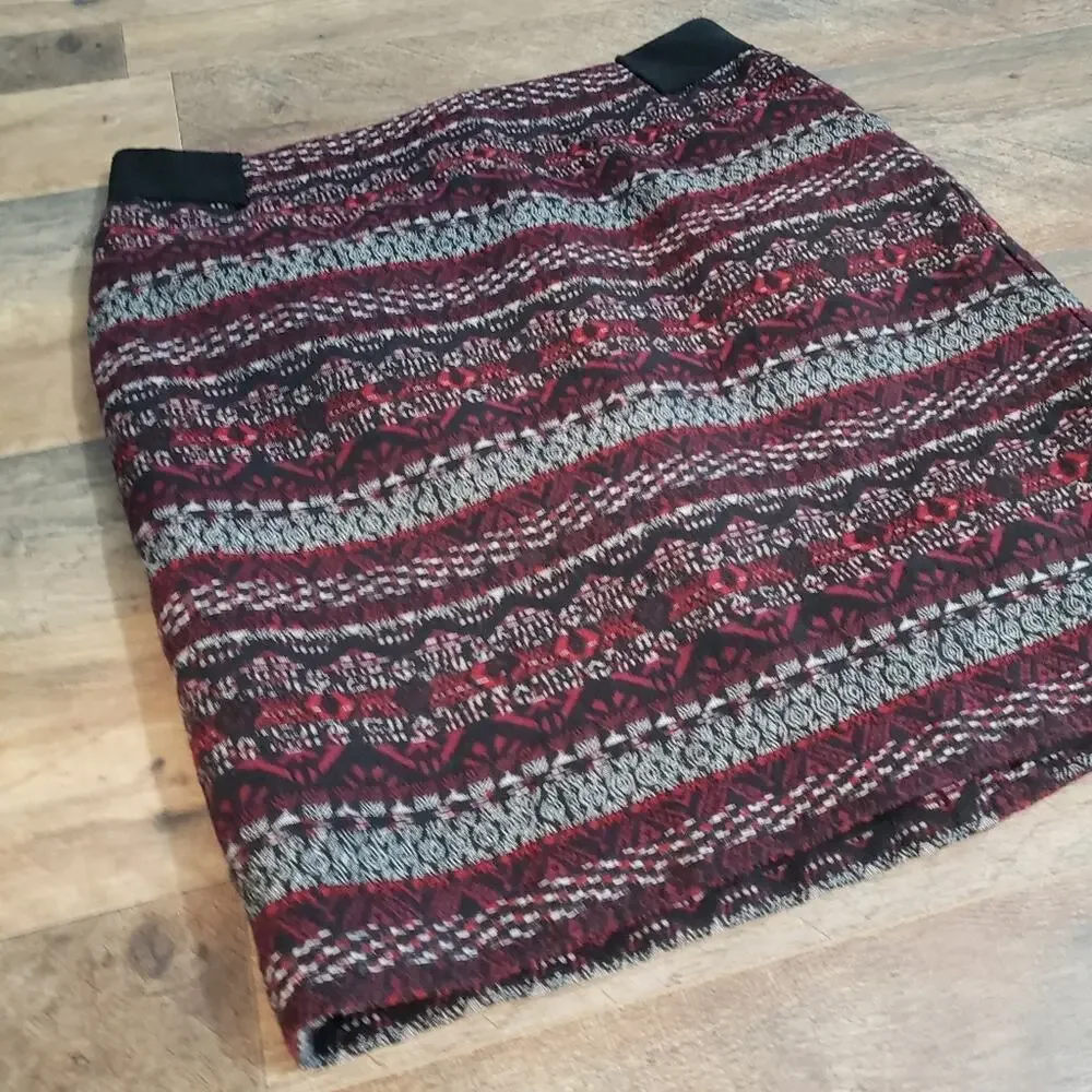 J. Jill Striped‎ Aztec Tribal Straight Zipper Textured Pencil Midi Skirt